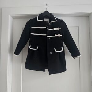 Janie and Jack Elegant Black Pea Coat with Bow Accents